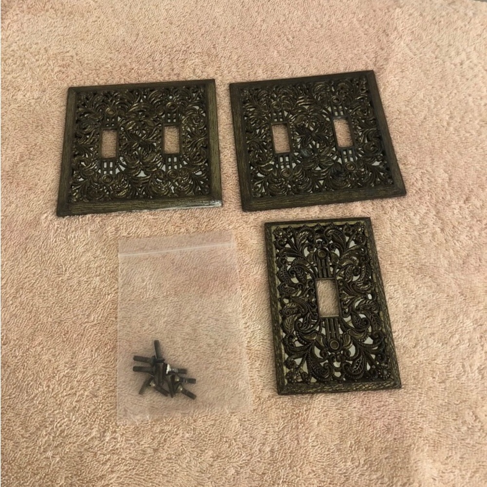 Vintage Mirrored Metal Light Switch Plates Lot of 3